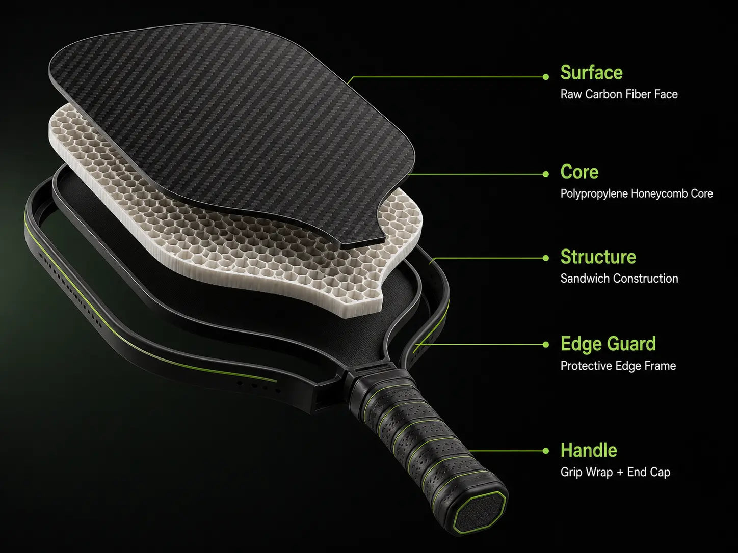 Pickleball paddle structure and material layers